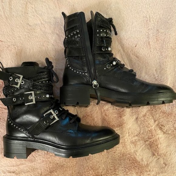 Zara Rhinestone & Pearl Combat Boots Size 7 - Picture 3 of 6